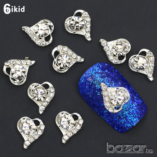 сърце с вградени камъни диамант камъчета бижу за нокти декорация украса за маникюр, снимка 1
