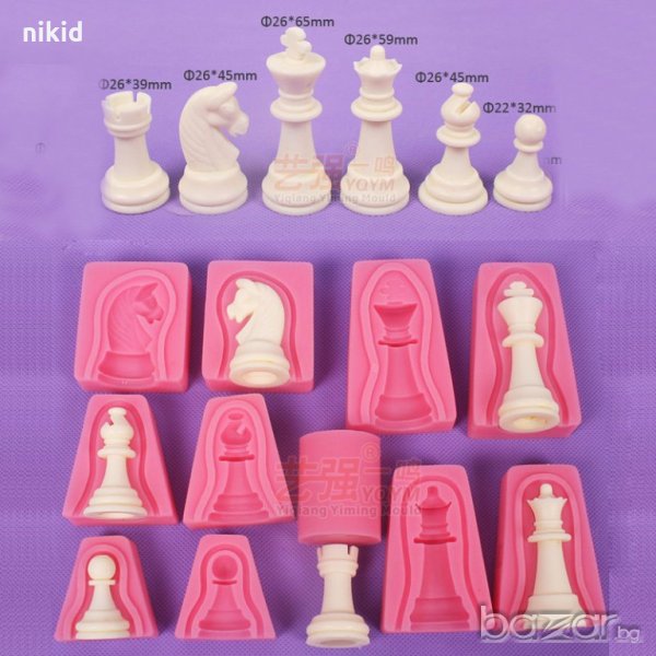 3D Сет Шах 6 фигури 12 части силиконов молд форма декорация торта фондан шоколад и др., снимка 1