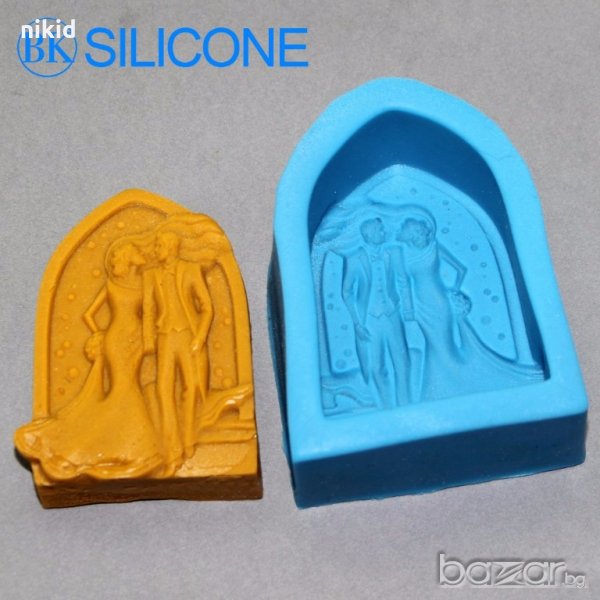 Младоженци под арка сватбен силиконов молд калъп декорация украса фондан торта мъфини сапун гипс, снимка 1