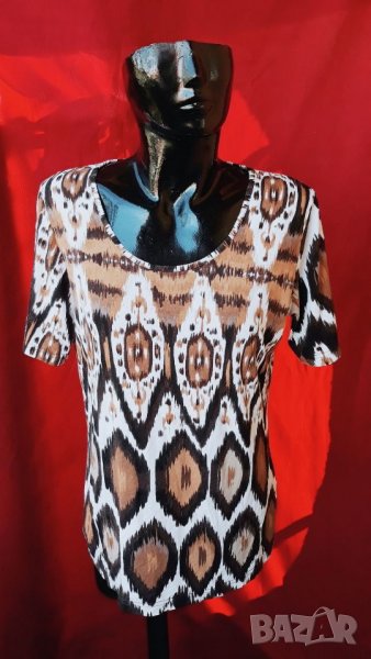 Кафяво-черно-бяла еластична тениска Л, снимка 1