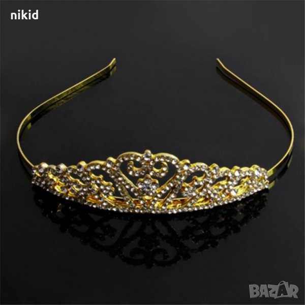 златиста с цветенца корона диадема с камъни и диамант тиара, снимка 1