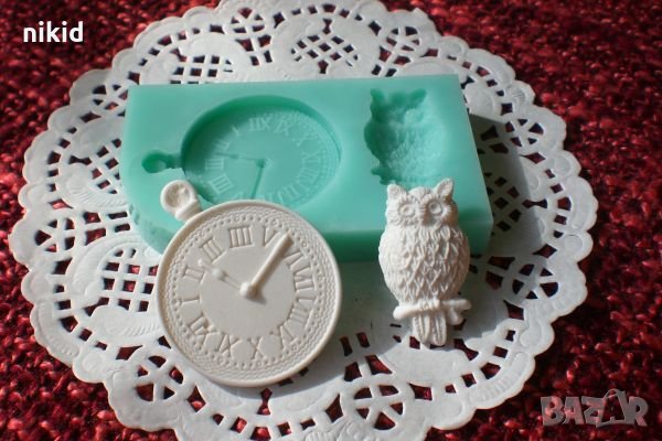 Мини бухал и часовник силиконов молд форма за украса торта фондан, снимка 1
