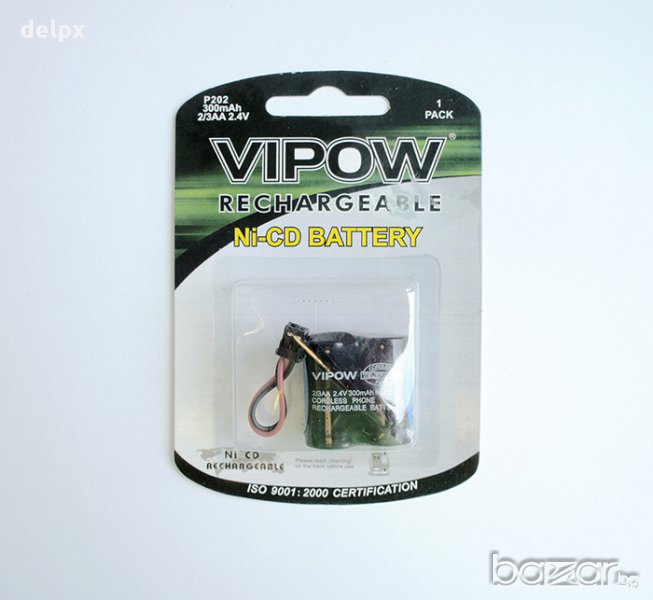 Акумулаторна батерия VIPOW 2,4V 300mAh 2/3AA Ni-Cd, снимка 1