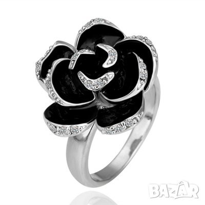 Посребрен арт пръстен, роза, снимка 1