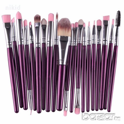 голям сет 20 бр четки за грим сенки в лилав  цвят