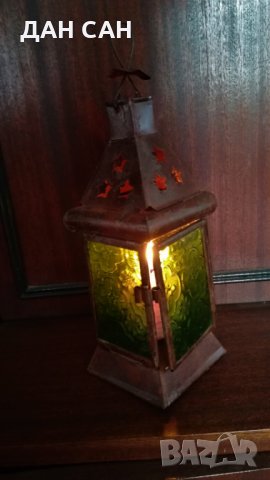фенер с релефно зелено стъкло и патина + подарък, снимка 3 - Декорация за дома - 23560990