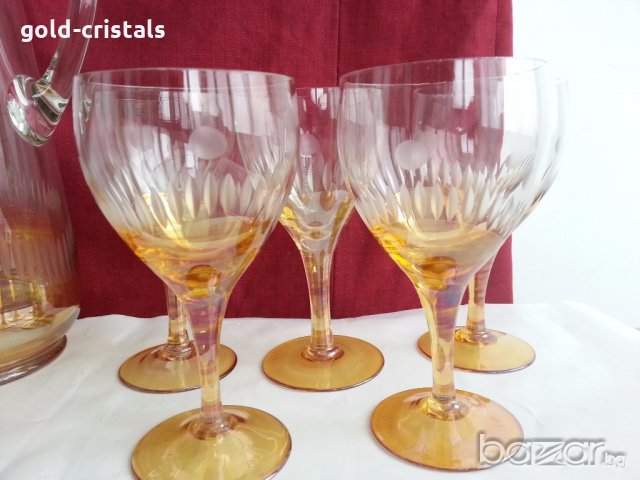 Стъклена кана и стъклени чаши , снимка 10 - Антикварни и старинни предмети - 19994482