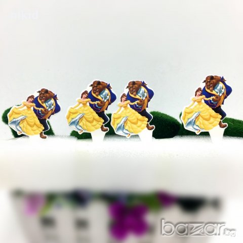 къси 10 бр топери Красавицата и Звяра за мъфини декорация рожден ден