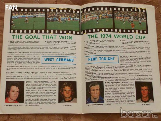 Англия - ФРГ /Германия/ оригинална футболна програма от 1975 г. , снимка 3 - Други ценни предмети - 18476646