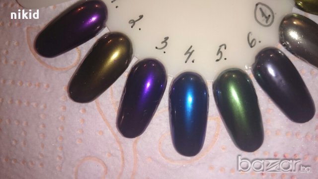 ХИТ !!  цветен прах за нокти пудра  за UV огледален хромиран  ефект блясък пигмент маникюр, снимка 3 - Декоративна козметика - 15360330