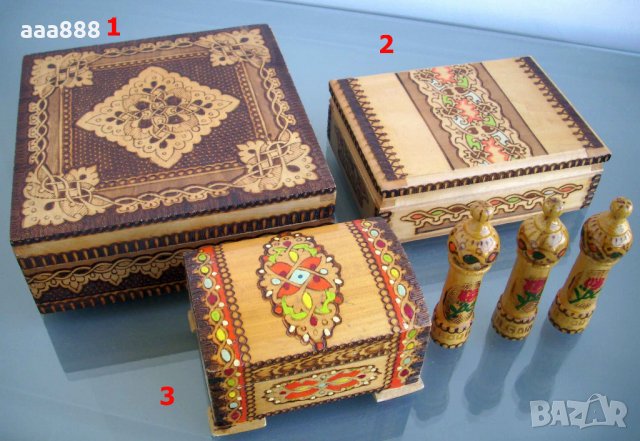 Дървени пирографирани кутии мускали, снимка 1 - Декорация за дома - 23642980