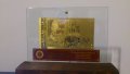 Сувенири 50 златни лева банкноти в стъклена поставка и масивно дърво + Сертификат, снимка 1