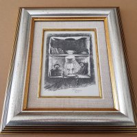 Петър Лазаров Натюрморт с лампа литография в стилна рамка, снимка 6 - Картини - 23959438