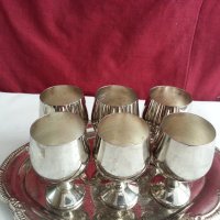 Посребрени чашки за ракия с поднос, снимка 12 - Антикварни и старинни предмети - 20696631