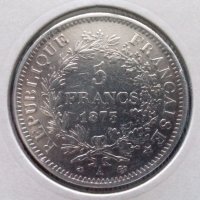  Монета Франция - 5 Франка 1873 г. Сребро, снимка 1 - Нумизматика и бонистика - 21016409