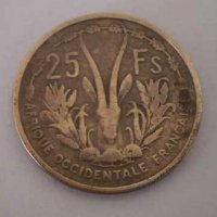  Френска Западна Африка - 25 франка, 1956 г., рядка, 27D, снимка 2 - Нумизматика и бонистика - 23827545