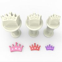 3 бр мини Корона Крал коронки пластмасови резци с бутало релефни форми фондан украса резец форма, снимка 1 - Форми - 24961758