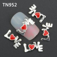 LOVE сребрист надпис червено сърце бижу за нокти декорация украса за маникюр, снимка 1 - Други - 20299973