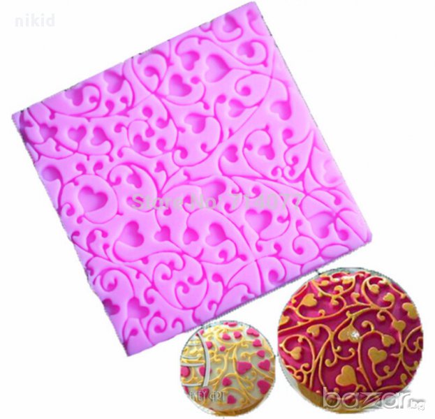 силиконова форма отливка дантела квадрат малки сърца молд за украса декорация фондан торта мъфин, снимка 1