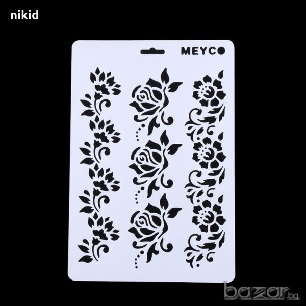 3 реда цветя борд кант стенсил шаблон за спрей за торта украса кекс декорация с пудра захар, снимка 1