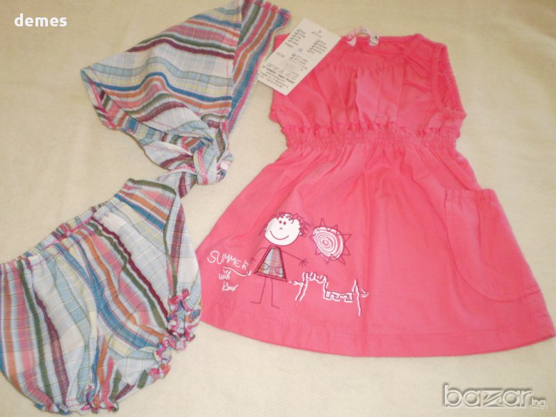 Бебешки комплект от 3 части за момиченце -рокля, гащички,забрдадка, снимка 1