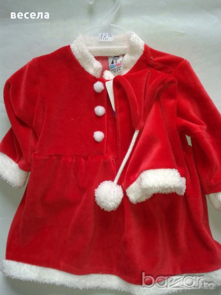 Коледна рокля за бебе, червена плюшена рокля за коледа бебешка, снимка 1