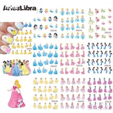 сет принцеси 11 листа татос слайдер ваденки водни стикери за нокти