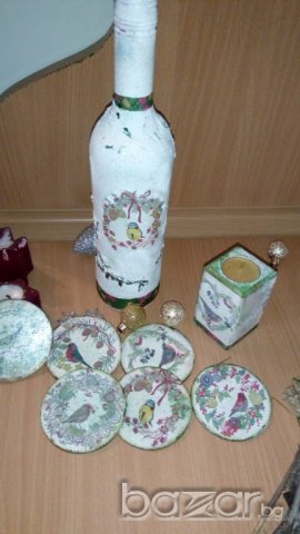 Бутилки с декупаж Коледа, снимка 8 - Декорация за дома - 19831540