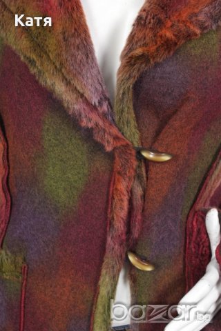 Ново шарено палто, вълна, S / М, брик, зелено, ефектно, снимка 4 - Палта, манта - 21034185