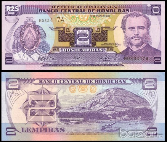 ХОНДУРАС HONDURAS 2 Lempiras, P80a, 2003 UNC, снимка 1 - Нумизматика и бонистика - 8672360
