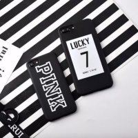 ПРОМО! Черен матов кейс ”Lucky 7 & Pink" за iPhone 6 6S 7 8 Plus, снимка 1 - Калъфи, кейсове - 25486391