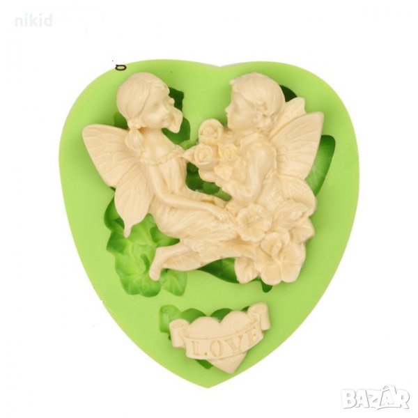 Love 2 феи ангела в сърце и рози силиконов молд форма декорация торта фондан шоколад и др., снимка 1