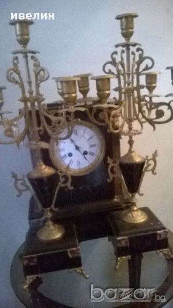 стар каминен часовник със свещници от края на 19 век, снимка 1