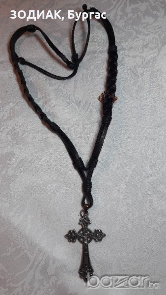 Гердан естествена кожа и метален кръст, снимка 1