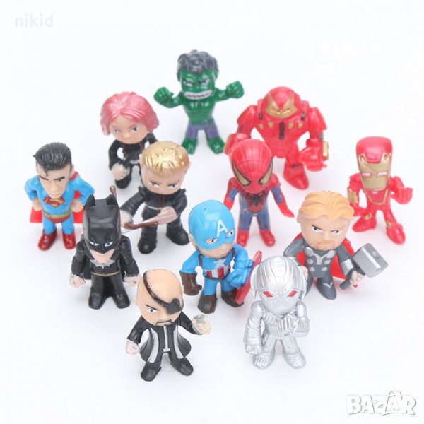 12 малки герои Marvel Avengers America Батман Хълк PVC пластмасови фигурки играчки и украса торта , снимка 1