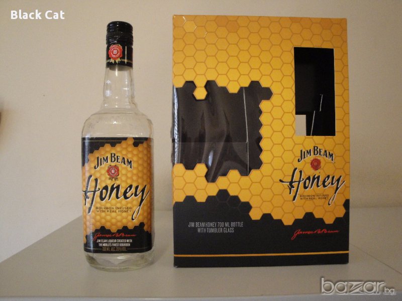 Празна колекционерска бутилка / шише от бърбън уиски Jim Beam Bourbon Honey, картонена кутия,алкохол, снимка 1