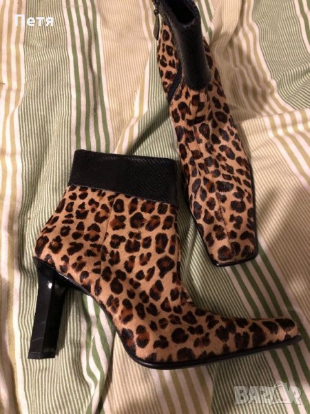 Дамски леопардови боти с косъм от пони, снимка 1