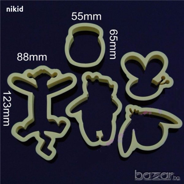 сет 5 резци Мечо Пух пластмасови форми за изрязване и направа на сладки бисквитки фондан, снимка 1