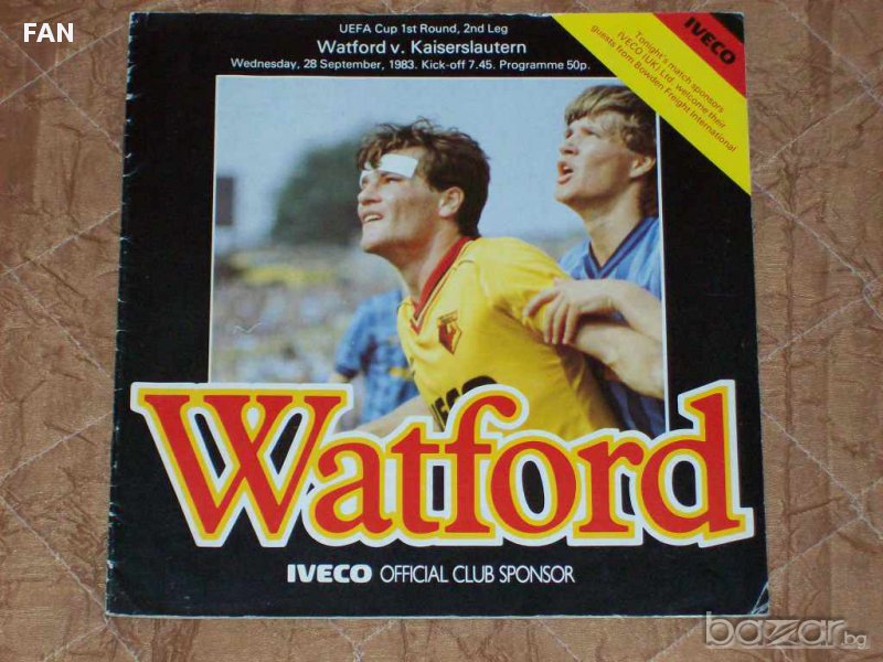 Уотфорд - Кайзерслаутерн оригинална футболна програма Купа на УЕФА 1983 г., снимка 1