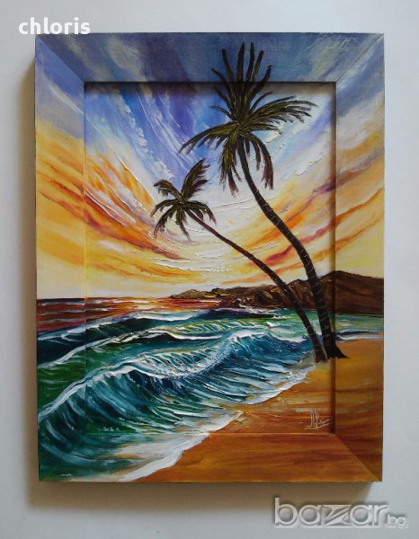 Картина-'плаж с палми'-маслени бои, снимка 1