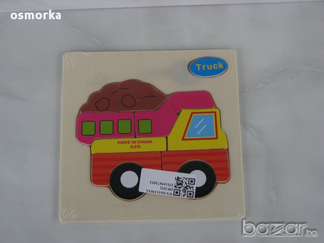 Дървен пъзел Камион за най-малките играчка дървена самосвал тир нов 