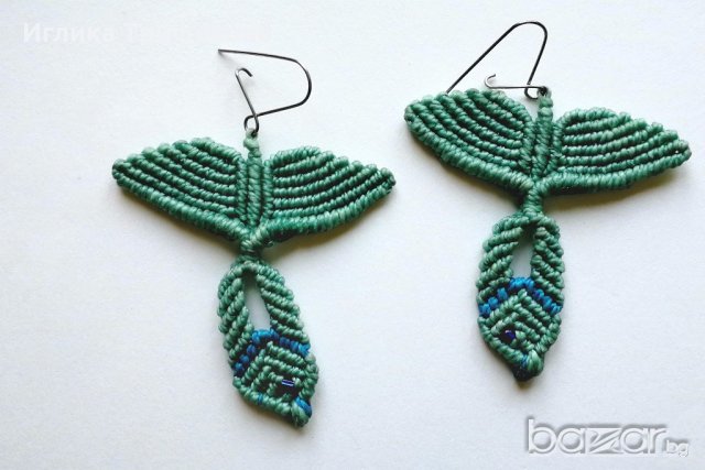 Южноамерикански плетени синьозелени обици, снимка 1