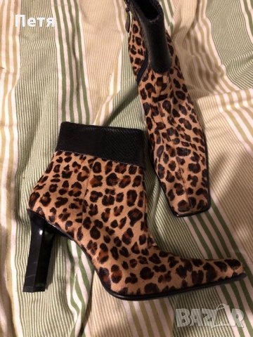 Дамски леопардови боти с косъм от пони