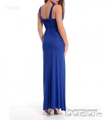 Елегантна синя дълга рокля с еластичен гръб марка Jadde, снимка 2 - Рокли - 18048912