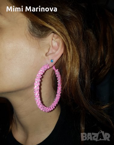 Розови обеци с камъчета, снимка 2 - Обеци - 25237337