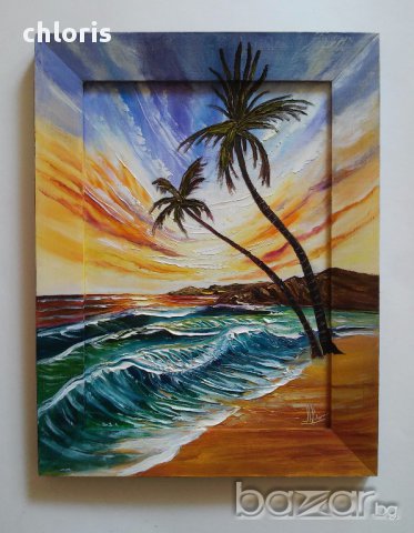 Картина-'плаж с палми'-маслени бои, снимка 1