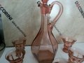 Ретро стъклени чаши и гарафа цветно розово стъкло , снимка 9