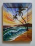 Картина-'плаж с палми'-маслени бои, снимка 1 - Картини - 17308599