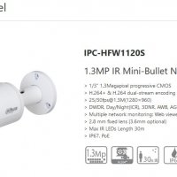 DAHUA IPC-HFW1120S(P) 1.3Мрх Метална Вандалоустойчива Водоустойчива IP Камера IP67 16x Digital Zoom, снимка 1 - Камери - 17676408