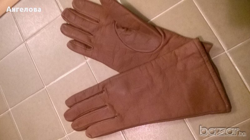 Кафяви дамски ръкавици естествена кожа 04, снимка 1